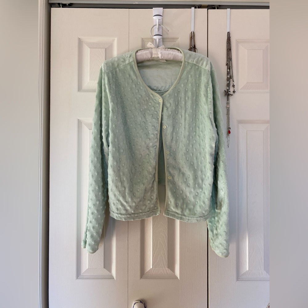 Vintage soft light green button up cardigan.